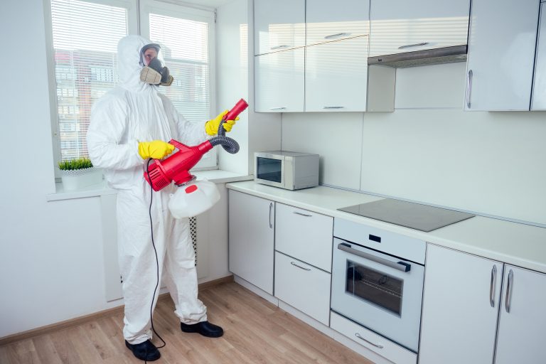 Pest control technician applying eco-friendly pest control treatments on a residential property in Knoxville, TN